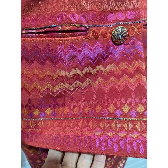 George Simonton Women's Hot Pink Orange Geometric Pattern Rhinestone Buttons Ski - Picture 7 of 13